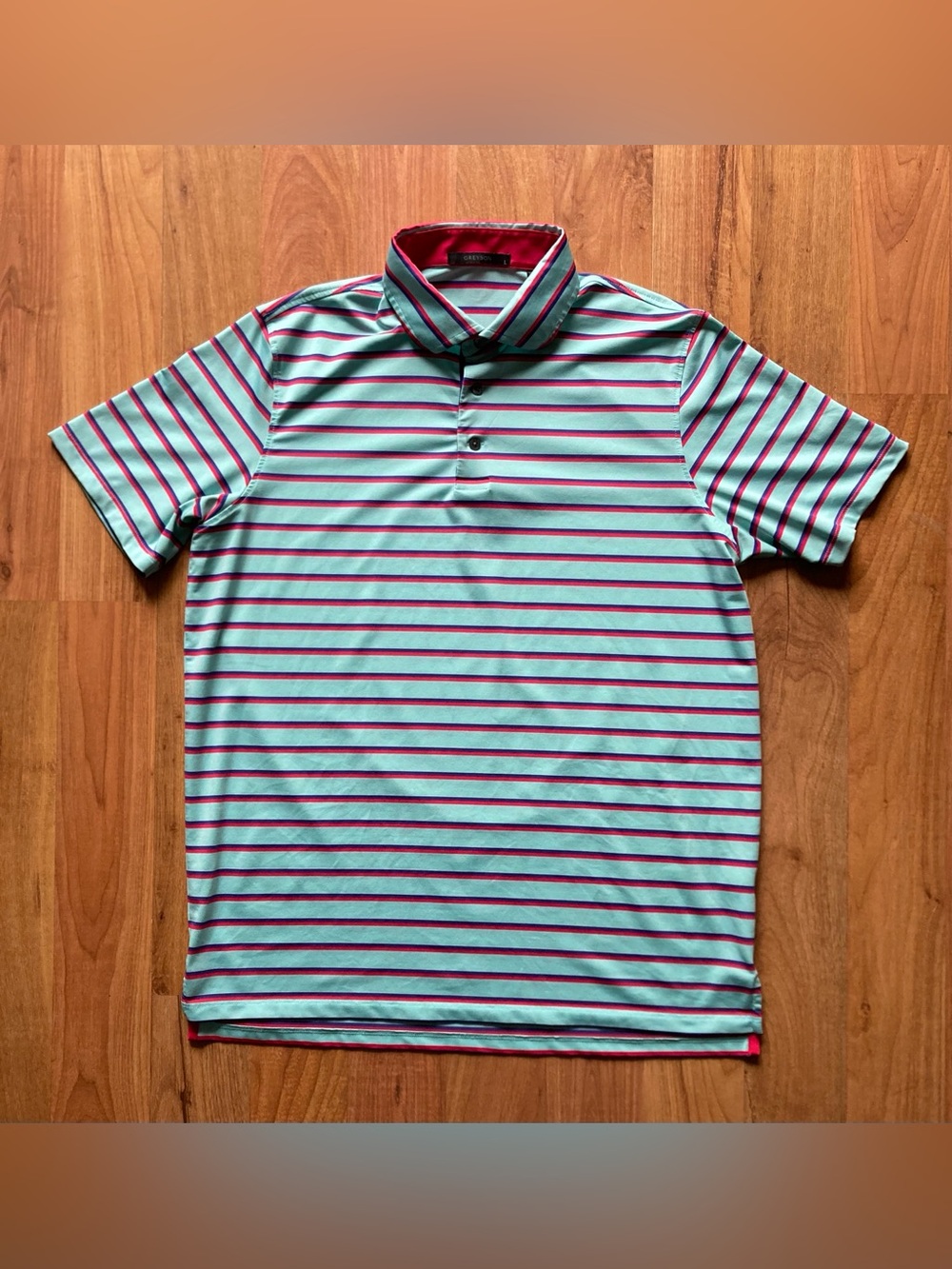 Greyson Mens L Stretch Short Sleeve Golf Polo Striped Shirt Mint Green Blue Red